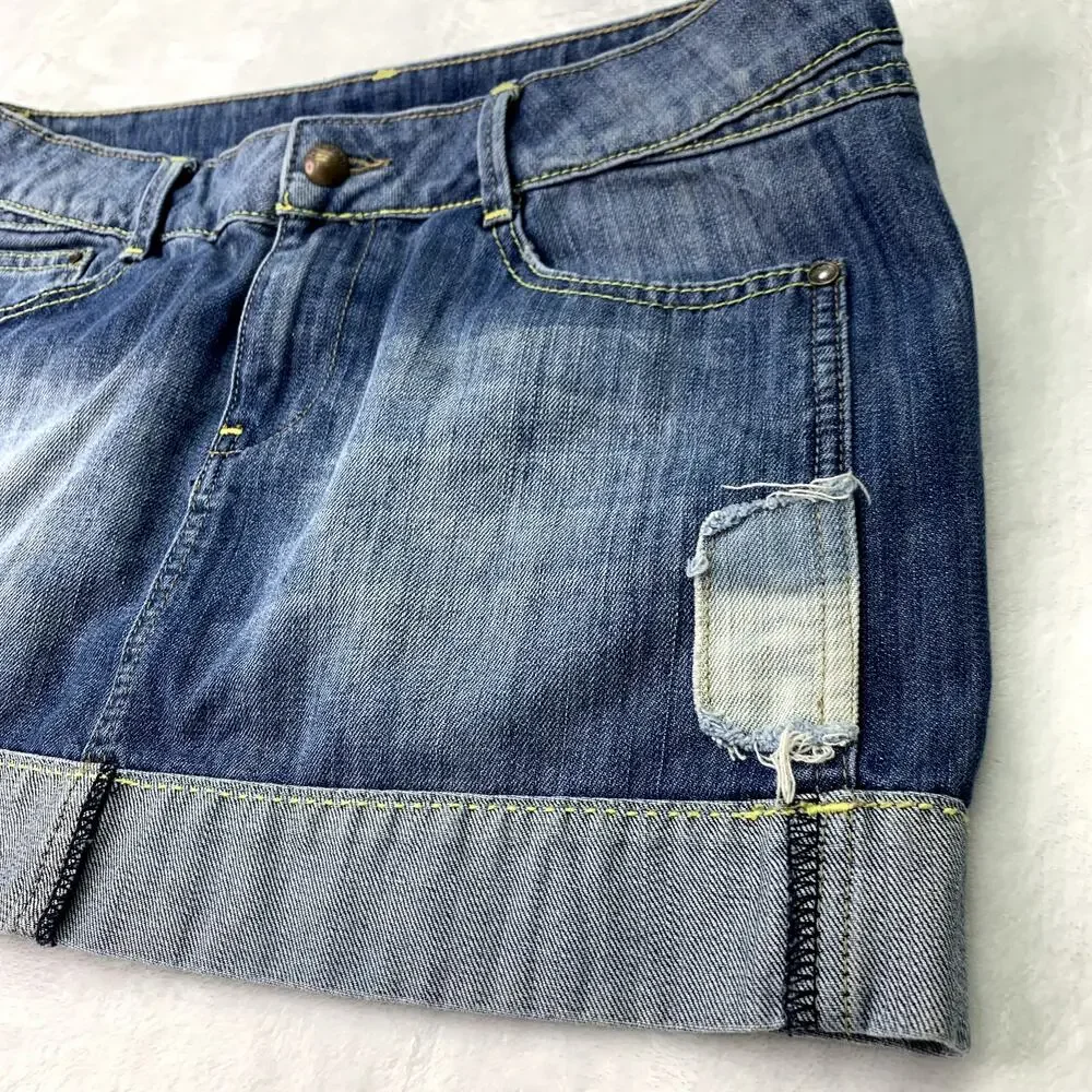 MNG Jeans Womens Size 10 Dark Wash Cut Off Denim Jean Mini Skirt Patchwork Y2K